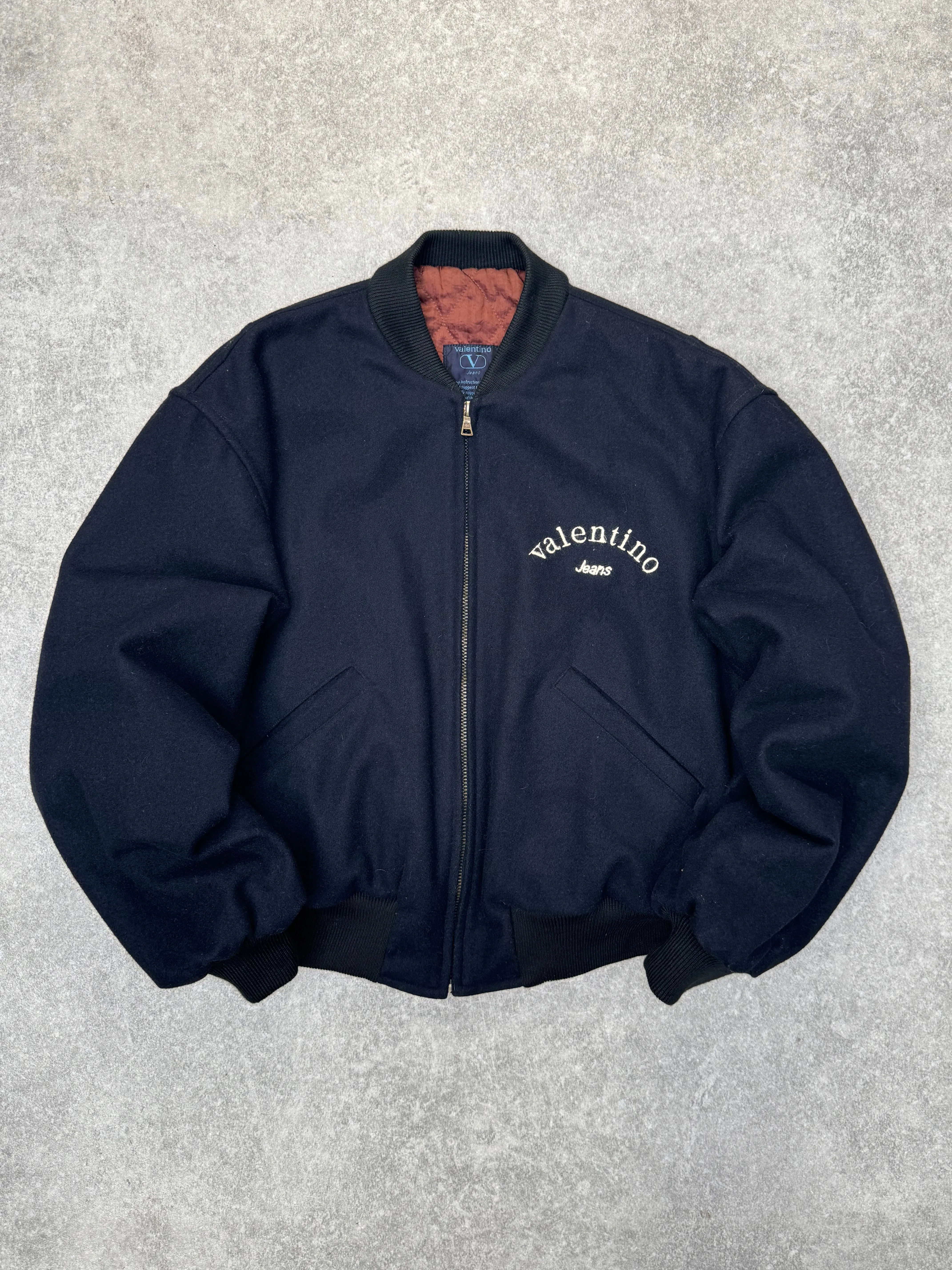 Valentino Jeans Spellout Logo Wool Bomber Jacket