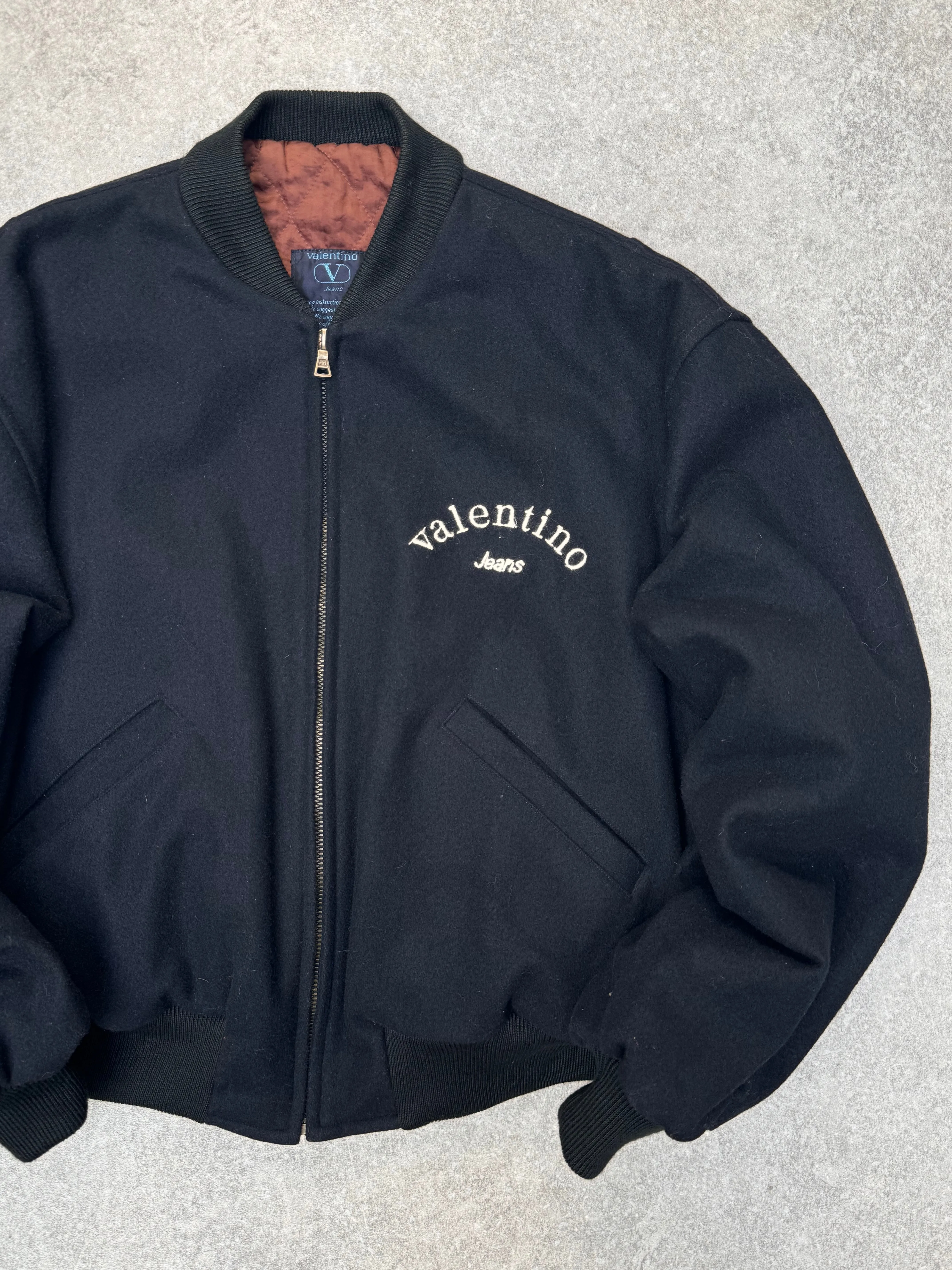 Valentino Jeans Spellout Logo Wool Bomber Jacket