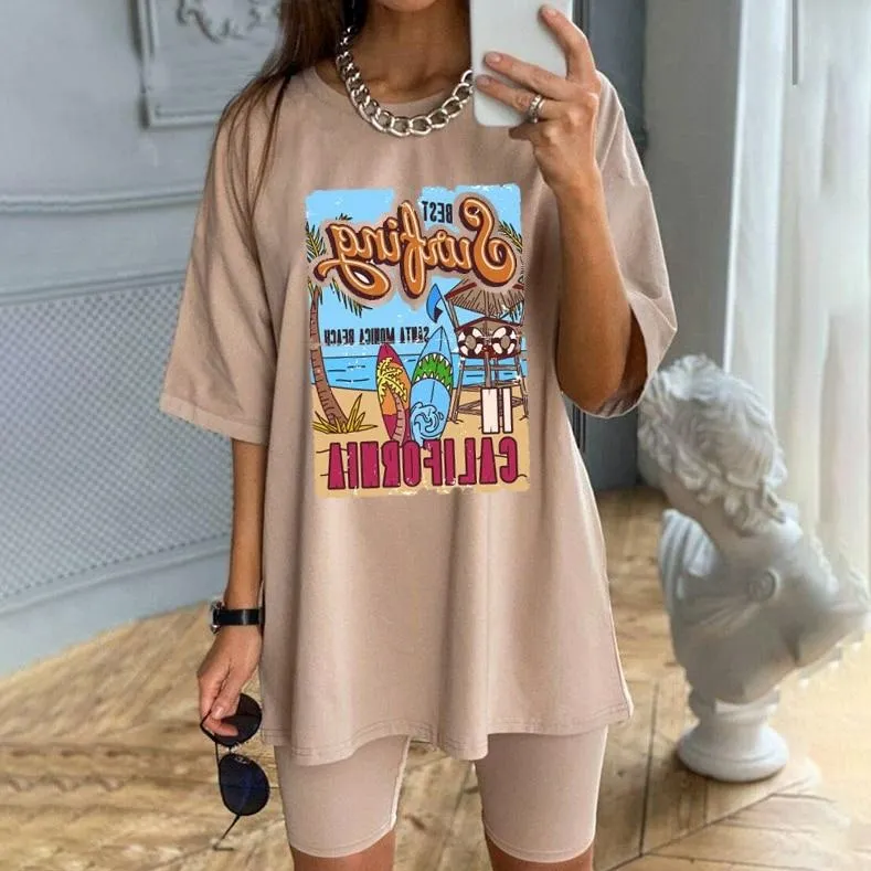 Womens Retro Overized Vintage T-Shirt Santa Monica