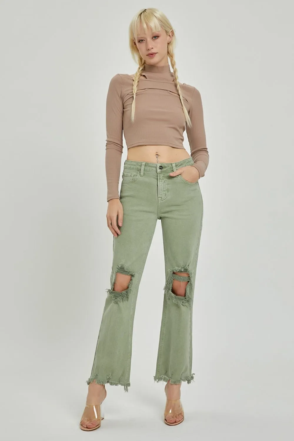 Women's RISEN Distressed Ankle Bootcut Jeans