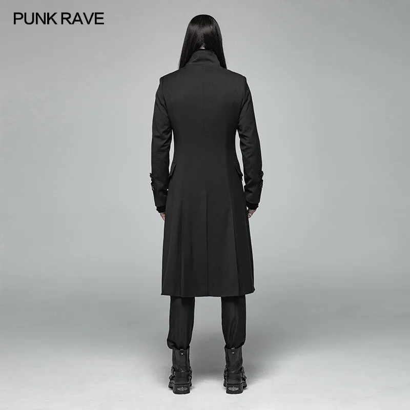WY-1021 Simple Men Gothic Mid-length Jacket Standing Collar Coat